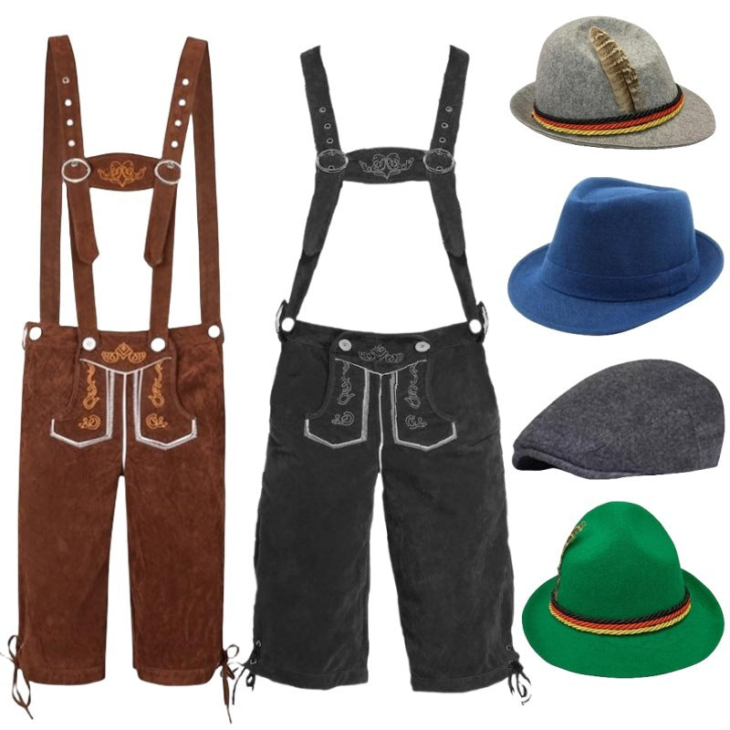 Herren nan traditionelle Trachtenlederhose mit verstellbaren Trägern und Trachtenhut EB