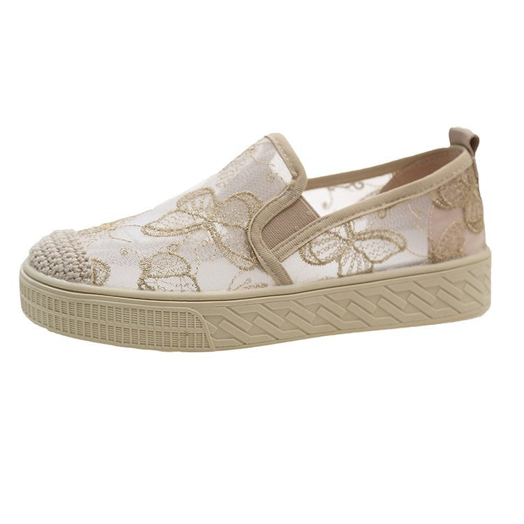 Damen Slip-On Sneakers mit floralem Mesh-Obermaterial und elastischem Einstieg EB