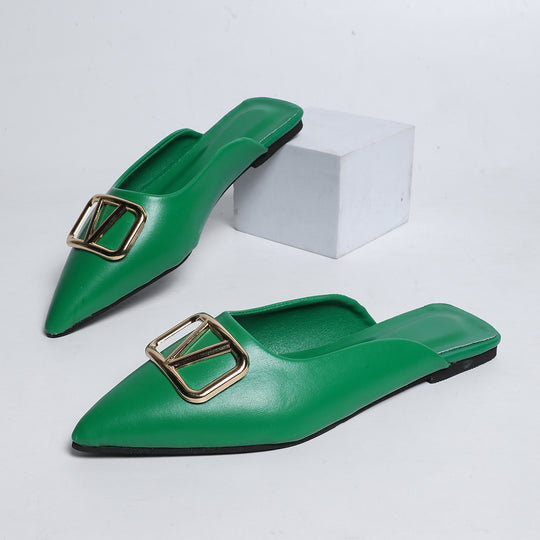 Damen elegante Mules mit modischem Goldapplikationsdetail EB