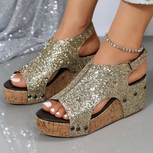 Damen Glitzerndes Keilsandaletten EB