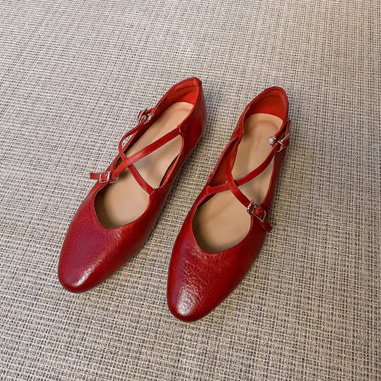Damen Ballerinas mit kreuzförmigem Riemen und eleganter Spitze EB