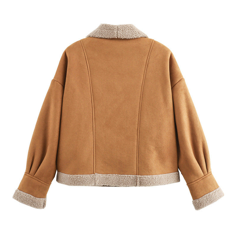 Damen Teddyfell Jacke mit elegantem Schalkragen EB