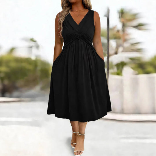 Damen Sommerkleid mit tiefem V-Ausschnitt und Seitentaschen EB