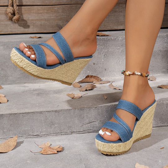 Damen Wedge-Sandalen mit geflochtenem Kork-Design EB