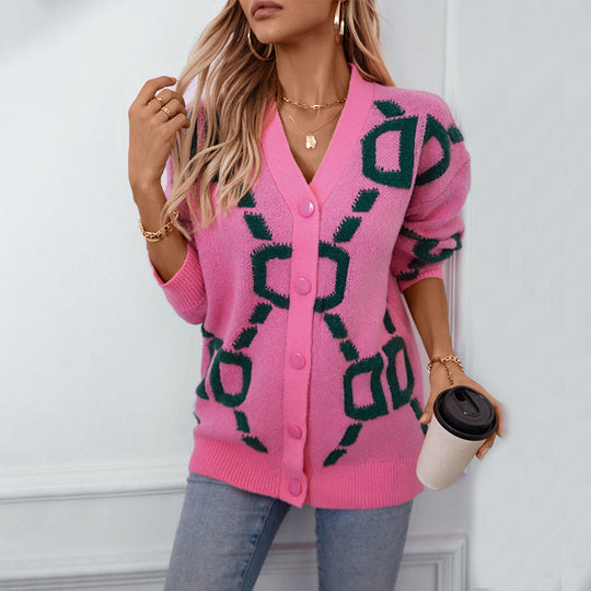 Damen oversized Strickjacke mit auffälligem Design und Knöpfen EB