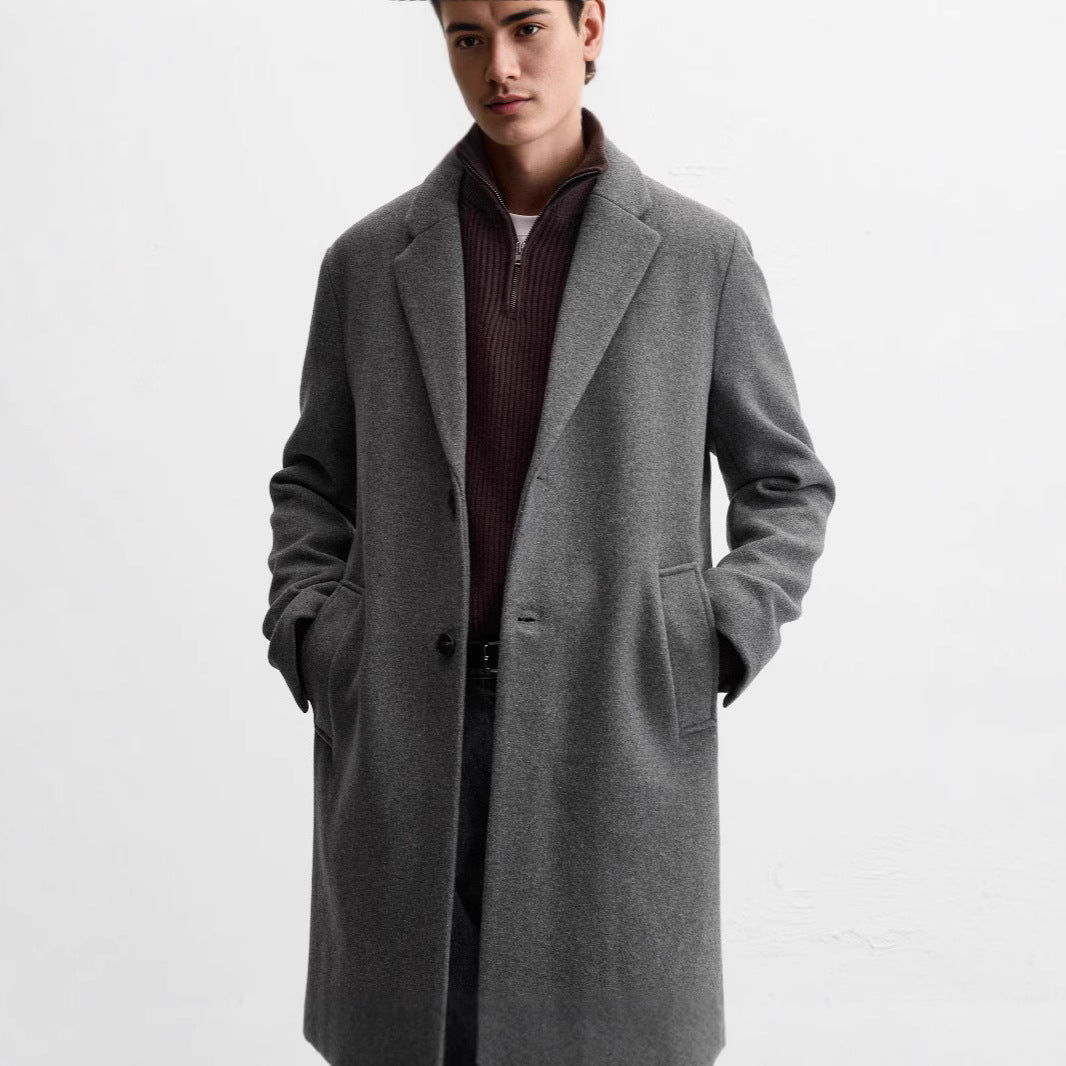 Herren eleganter Wollmantel mit klassischem Schnitt und bequemen Taschen Hedi-Mode