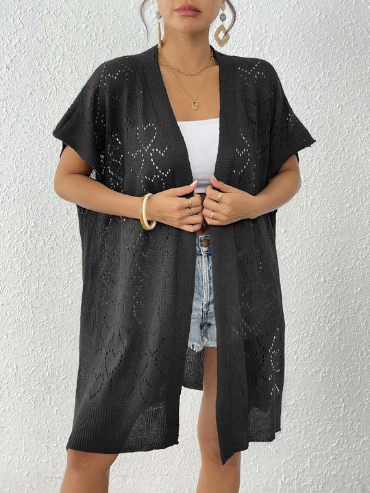 Damen luftiger Strick-Kimono mit floralem Lochmuster EB