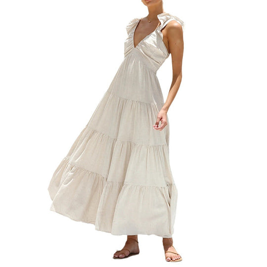 Damen Maxikleid mit verspielten Rüschendetails und fließendem Schnitt EB