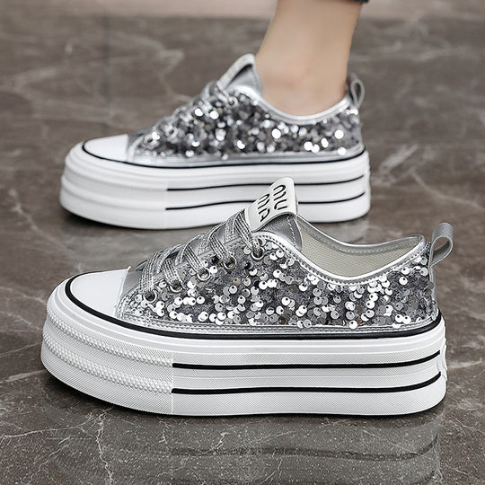 Damen Plateausneaker mit glamourösen Paillettenakzenten EB