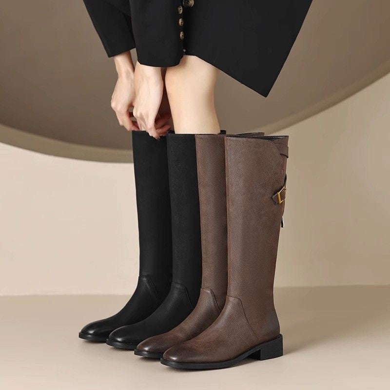 Damen Elegante Reiterstiefel mit seitlichem Reißverschluss und komfortabeler Sohle EB