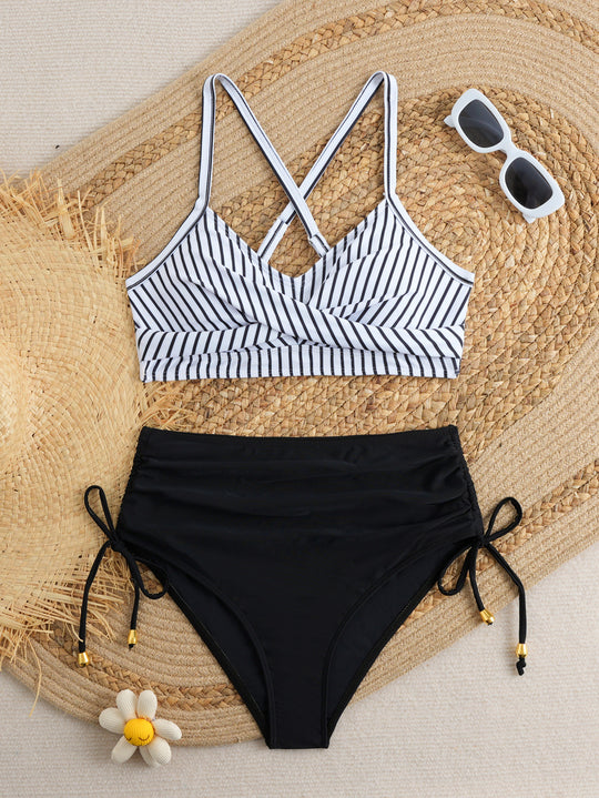 Damen Hochtailliertes Bikini-Set mit Wickeloberteil EB