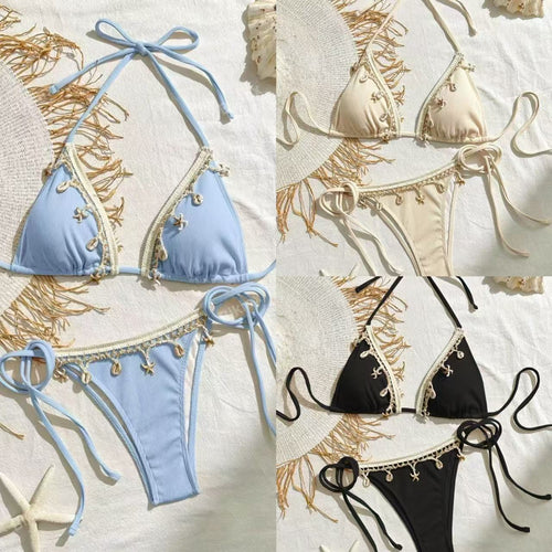 Damen Triangel-Bikini mit dekorativen Muschel-Details EB