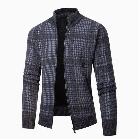 Herren modische Strickjacke mit hohem Kragen und stilvollem Karomuster EB