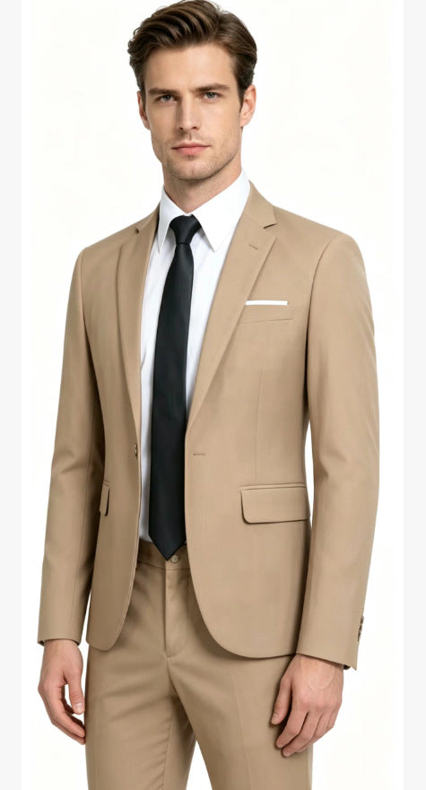Herren nan tailliertes Anzugset aus leichtem Stretch-Twill mit Ein-Knopf-Sakko und Flat-Front-Hose EB