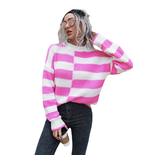 Damen Lässiger Streifenpullover mit weichem Material und lässigem Schnitt EB