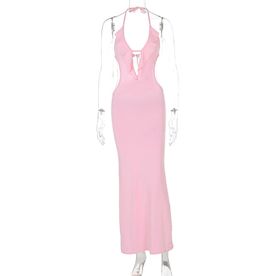 Damen Maxikleid mit Rüschendekor und figurbetontem Schnitt EB