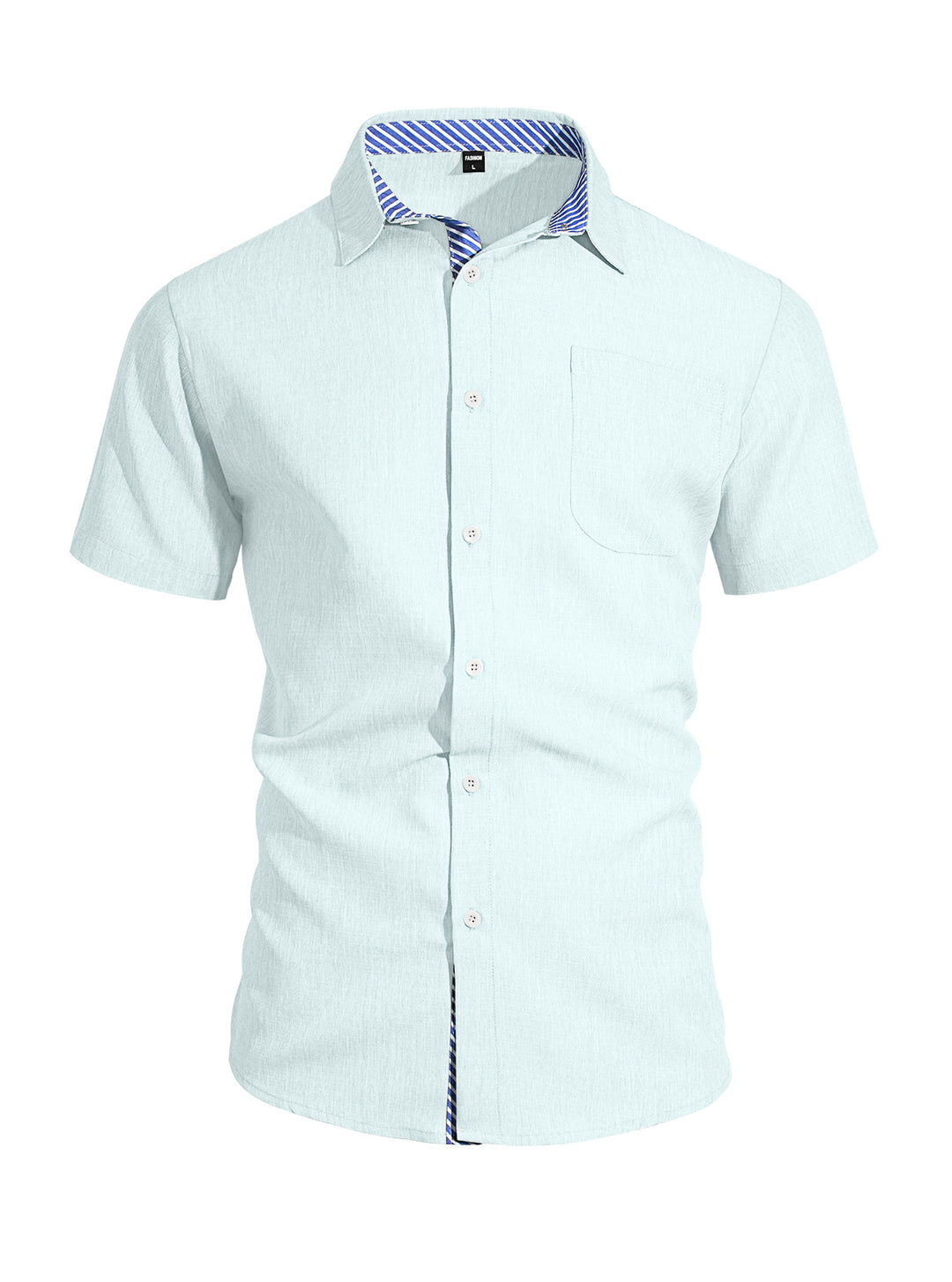 Herren nan Business-Casual Kurzarmhemd mit gestreiftem Kragenfutter und Brusttasche EB