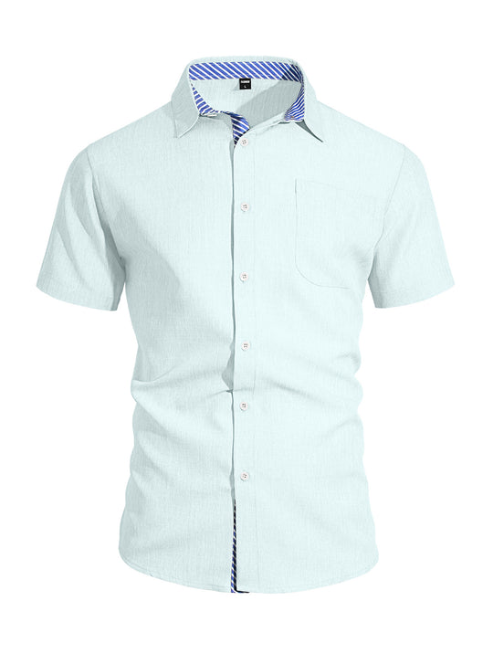 Herren nan Business-Casual Kurzarmhemd mit gestreiftem Kragenfutter und Brusttasche EB