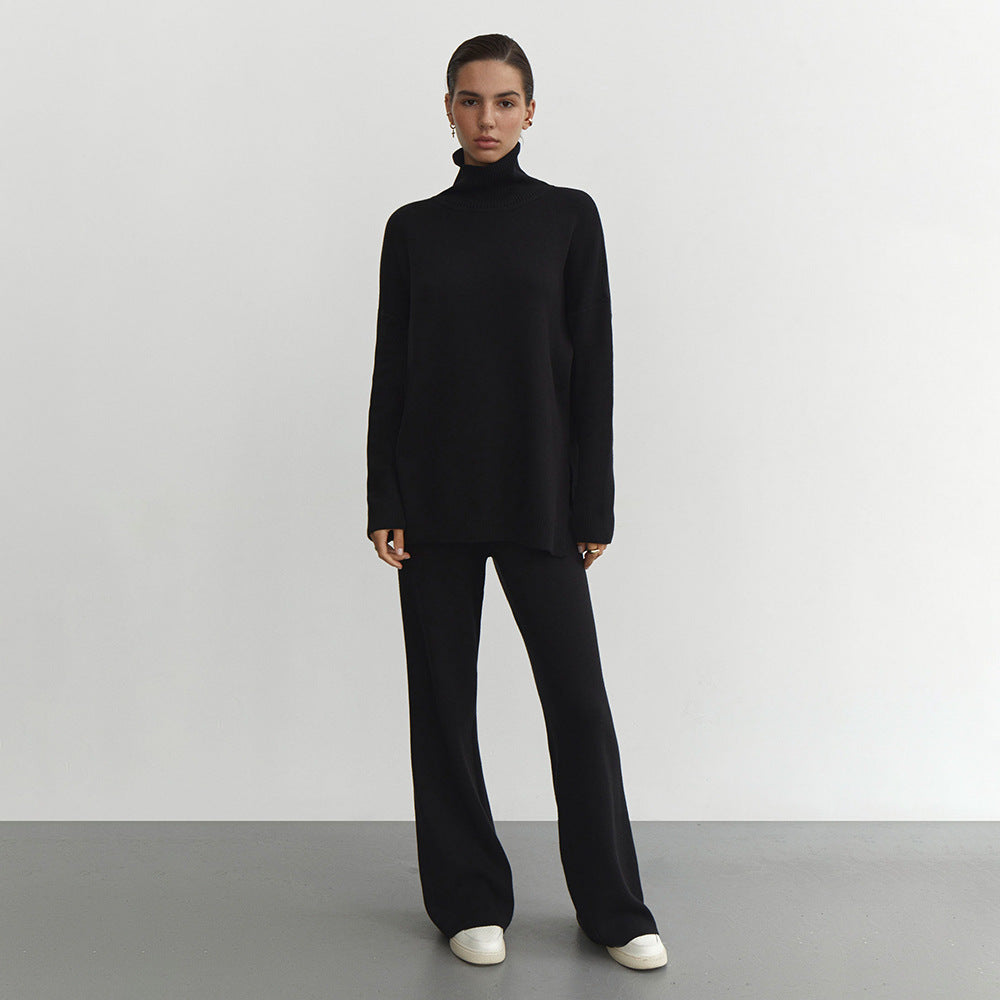 Damen Modisches Strickensemble mit hohem Kragen und weitem Schnitt EB