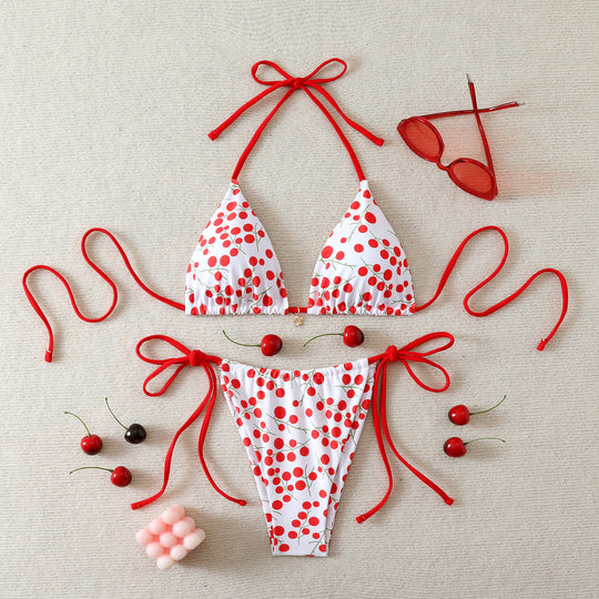 Damen Triangel-Bikini mit verspieltem Kirschmuster EB