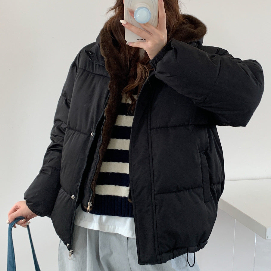 Damen Modische Pufferjacke mit abnehmbarem Kunstfellkragen und praktischen Taschen EB