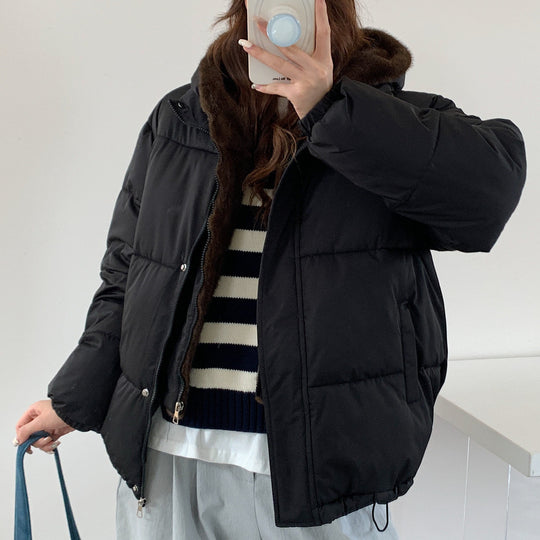 Damen Modische Pufferjacke mit abnehmbarem Kunstfellkragen und praktischen Taschen EB