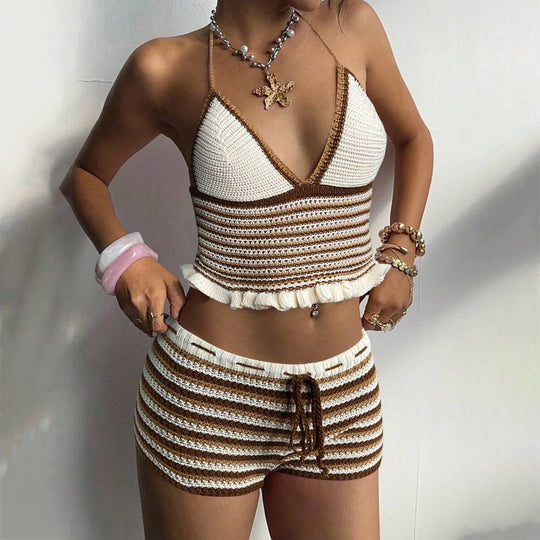 Damen Häkel-Set mit voluminösem Oberteil und Shorts EB