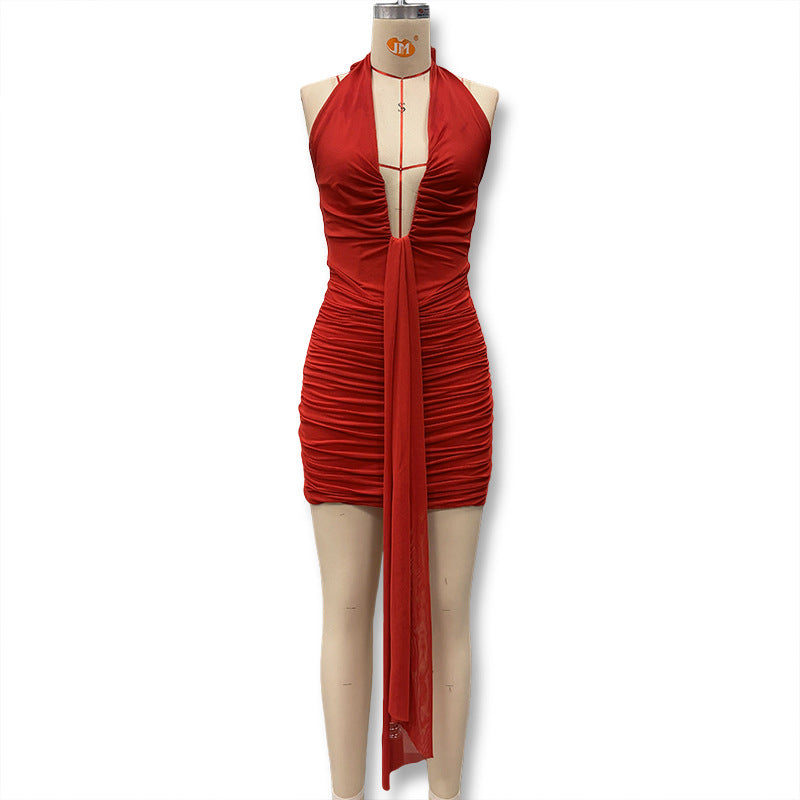 Damen Minikleid mit raffiniertem Tiermuster und tiefem V-Ausschnitt EB