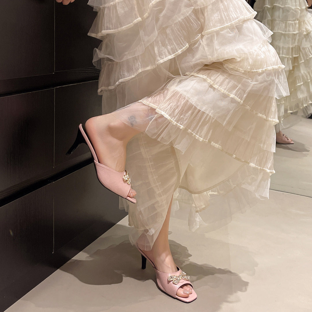 Damen Glamouröse Mules mit funkelnden Schleifen und elegantem Absatz EB