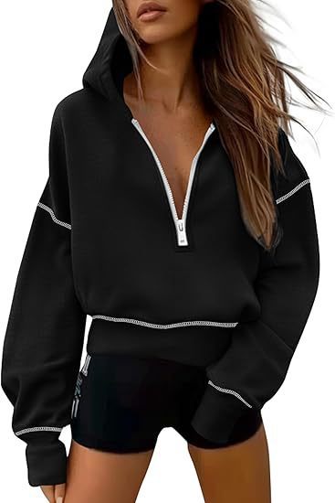 Damen Modischer Kapuzenpullover mit durchgehendem Reißverschluss EB