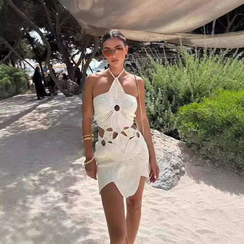 Damen Häkelkleid mit Cut-Outs und Blumenmuster EB