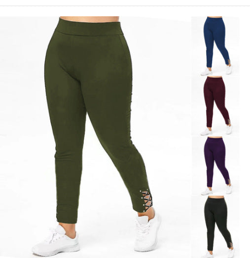 Damen Sportliche Leggings mit Schnürdetails EB