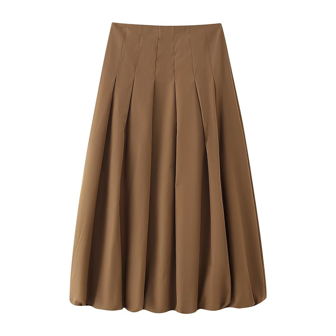 Damen nan plissierter Maxirock mit hoher Taille, kastigen Falten und fließender Silhouette EB