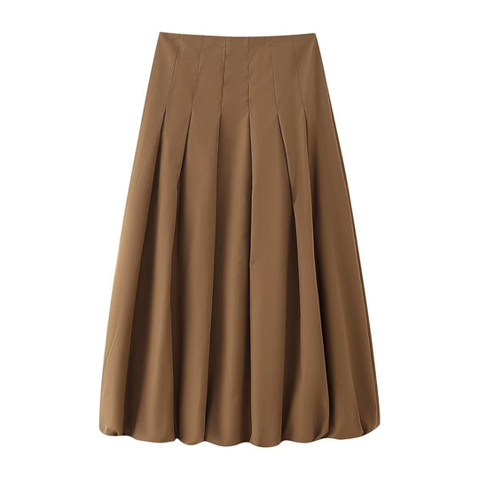 Damen nan plissierter Maxirock mit hoher Taille, kastigen Falten und fließender Silhouette EB