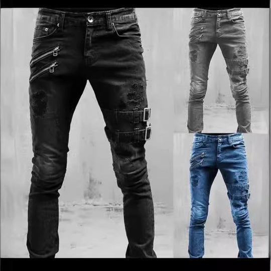Herren Jeans mit stylischem Reißverschluss und Distressed-Details EB