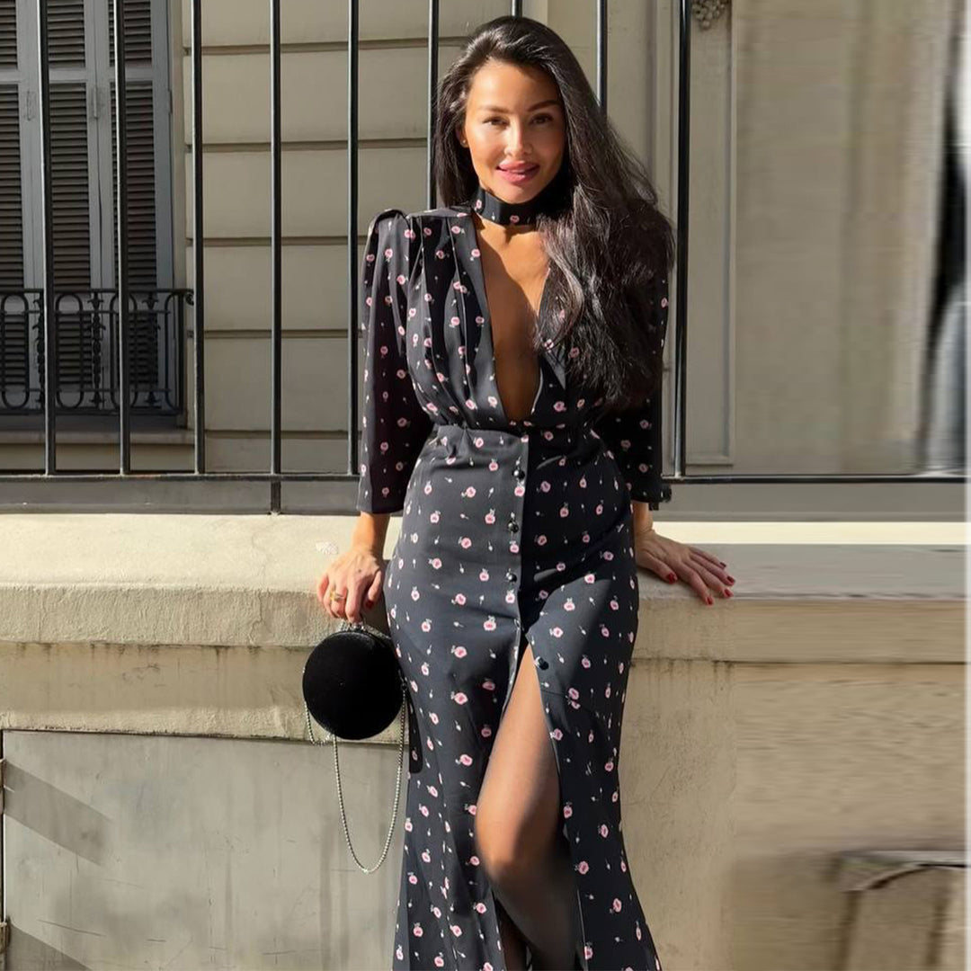 Damen Jumpsuit mit tiefem V-Ausschnitt und stilvollem Schlitz EB