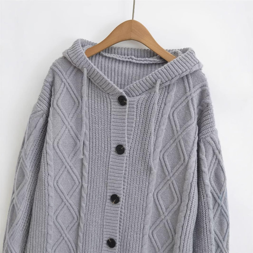 Damen Strickjacke mit Kapuze und modischem Zopfmuster EB
