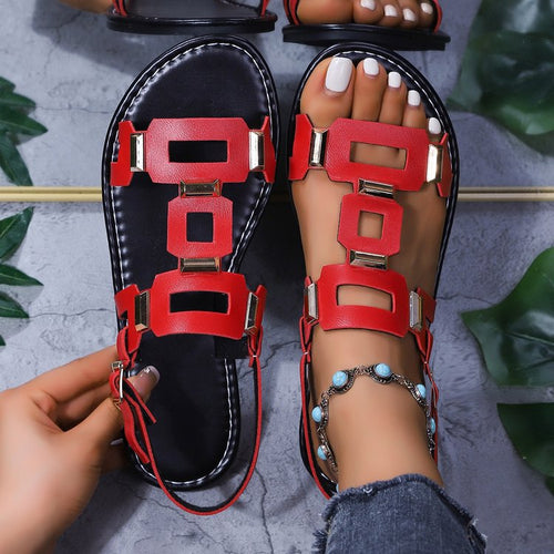 Damen Riemensandalen mit modischen geometrischen Applikationen und komfortablem Fußbett EB