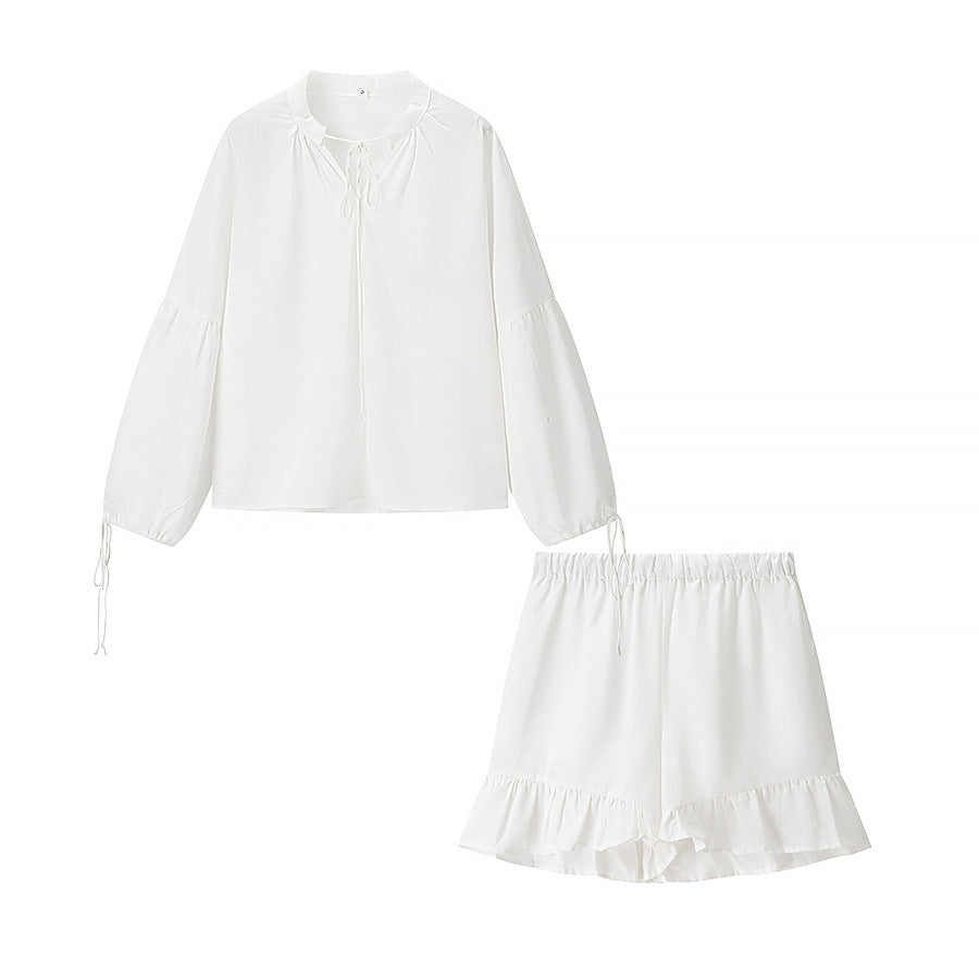 Damen Blusenset mit elegantem Rüschensaum und lockerer Passform EB