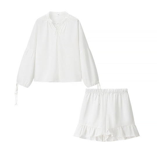Damen Blusenset mit elegantem Rüschensaum und lockerer Passform EB