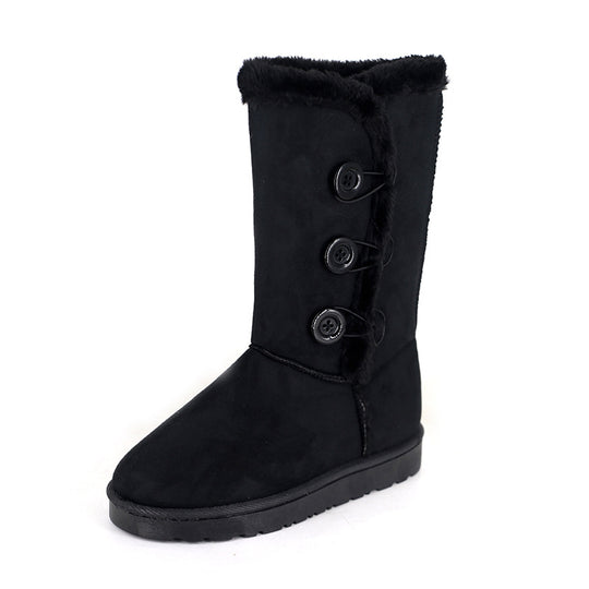 Damen modische Kurzstiefel mit wohligem Kunstfell und stilvollen Knopf-Details EB