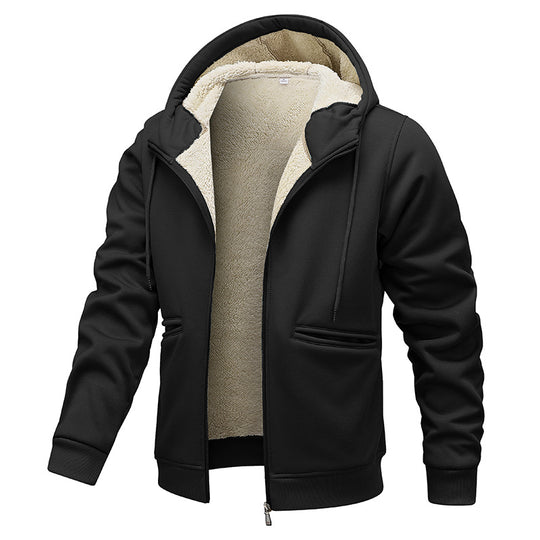 Herren gefütterte Kapuzenjacke im Blousonstil mit hochflorigem Teddyinnenfutter und Handwärmepaspeltaschen EB