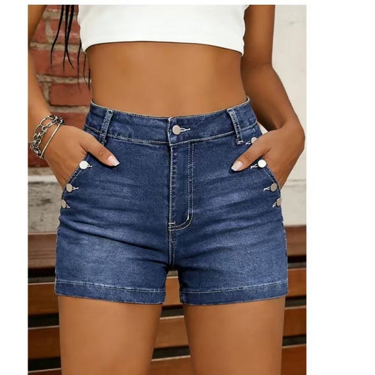 Damen Hochgeschnittene Denim-Shorts mit Knopfdetails EB