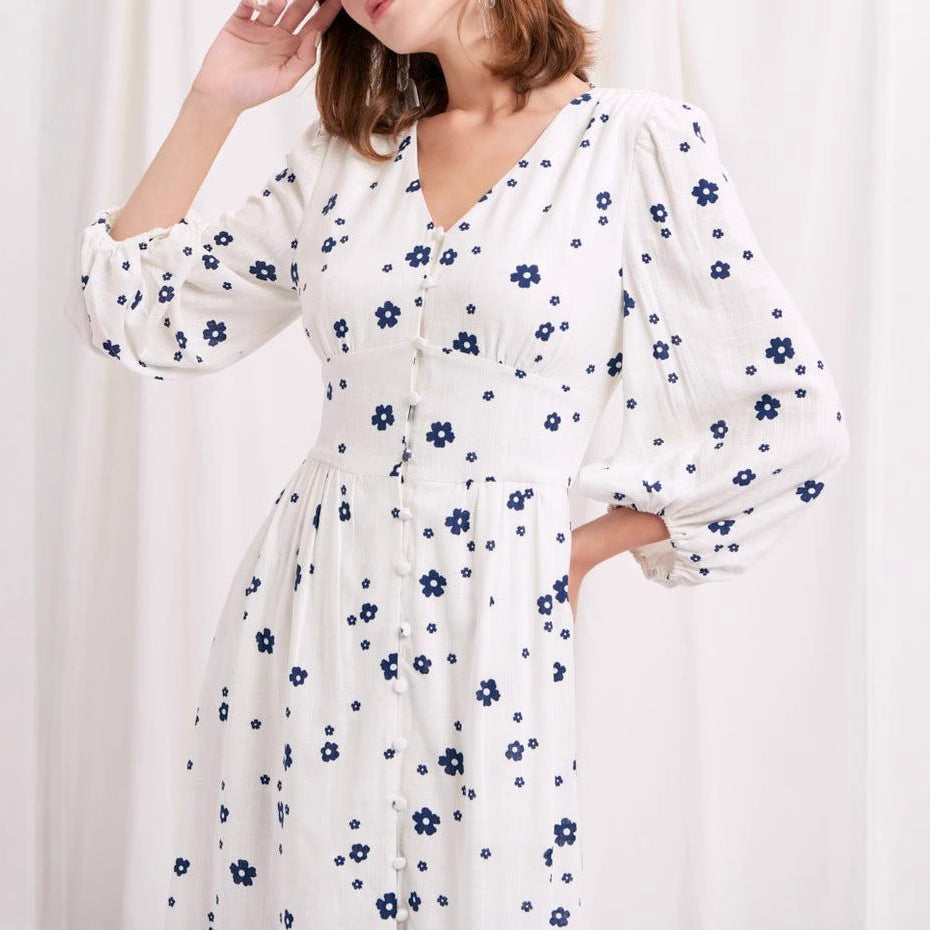Damen Maxikleid mit floralem Muster und eleganten Puffärmeln EB
