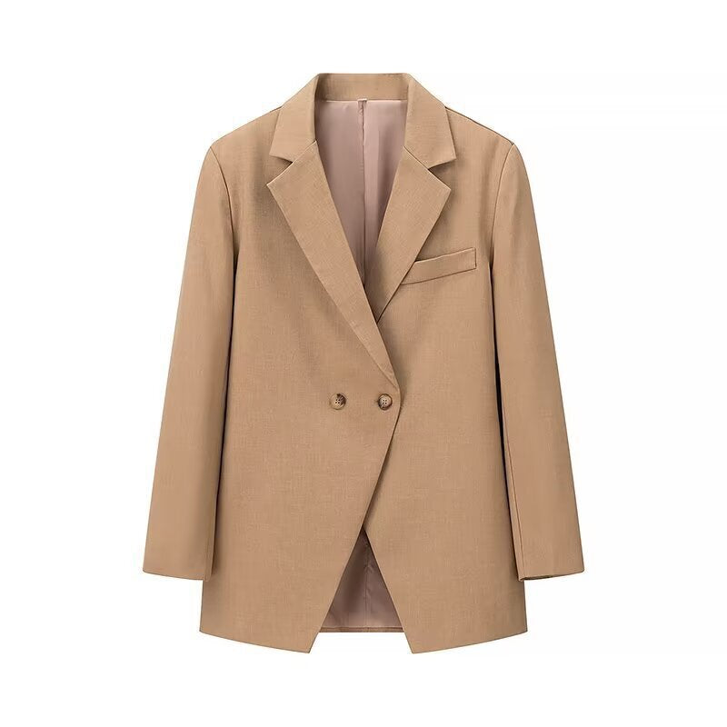 Damen eleganter Oversized-Blazer mit doppelter Knopfleiste und praktischen Taschen EB