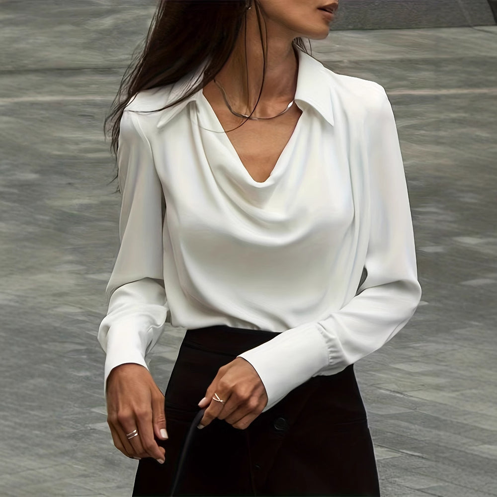 Damen Elegante Bluse mit schwungvollem Ausschnitt und langem Arm EB