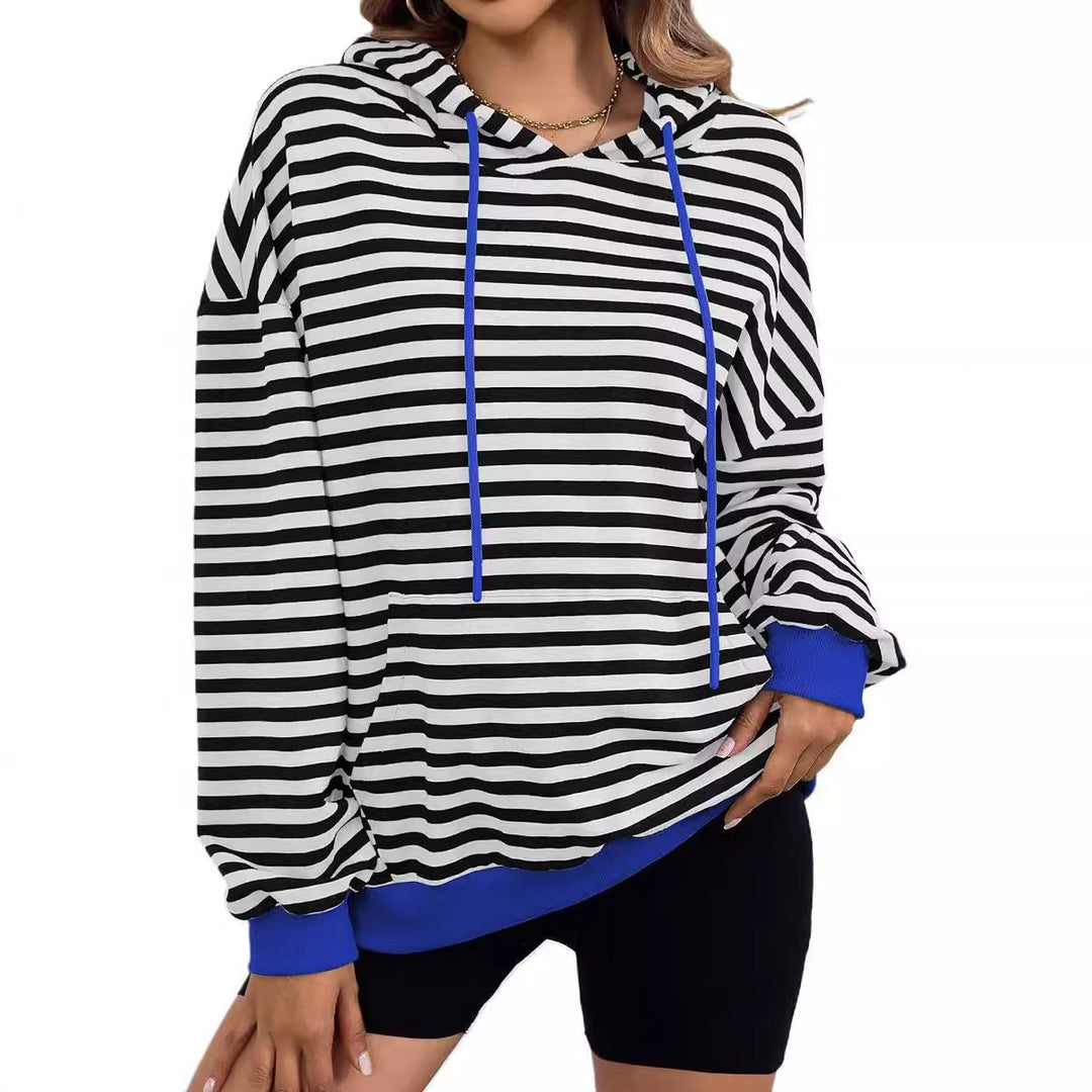 Damen lässiger Kapuzenpullover mit buntem Streifenmuster EB