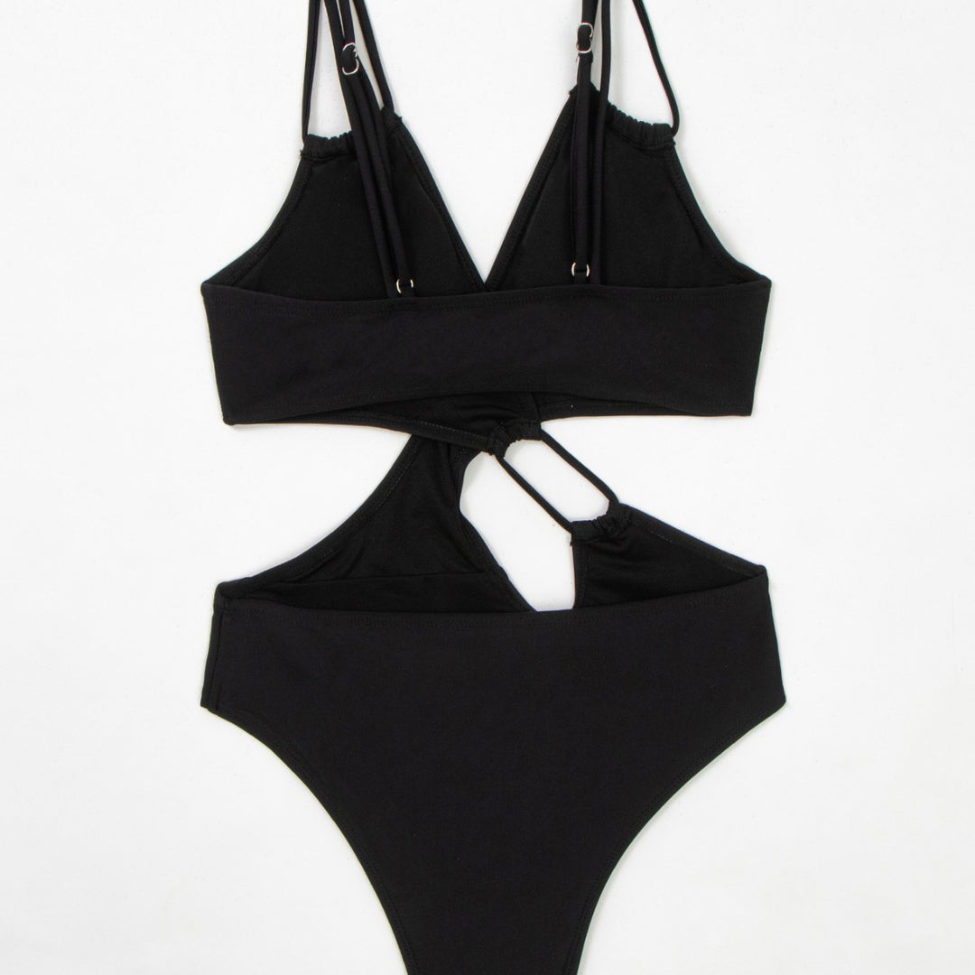 Damen Einteiler Badeanzug mit tiefem V-Ausschnitt und seitlichem Cut-Out EB