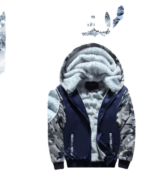 Herren Fleecegefüttertes Freizeit-Trainingsanzug-Set mit Kapuzenjacke und Camouflage-Ärmeln EB