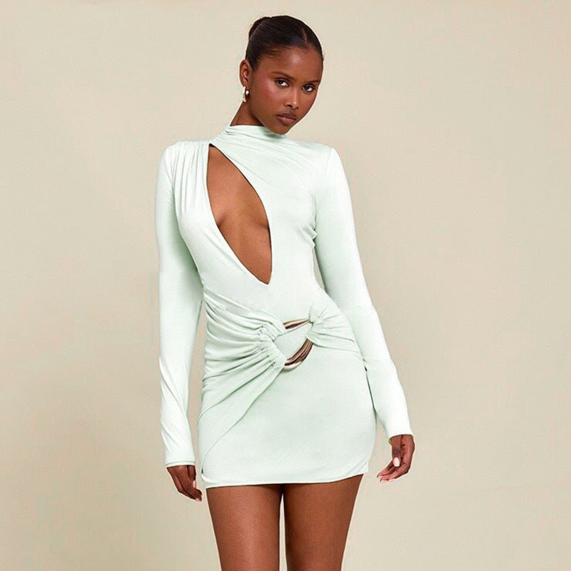 Damen Enganliegendes Minikleid mit raffiniertem Wickeldesign und tiefem Ausschnitt EB